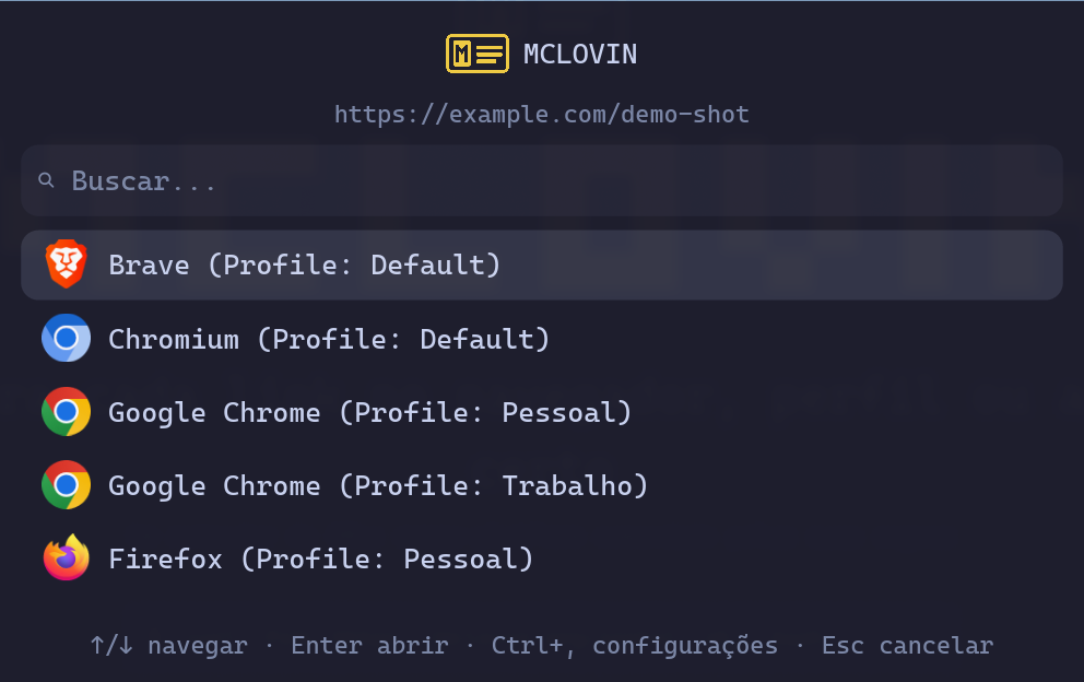 Picker do McLovin com browsers detectados